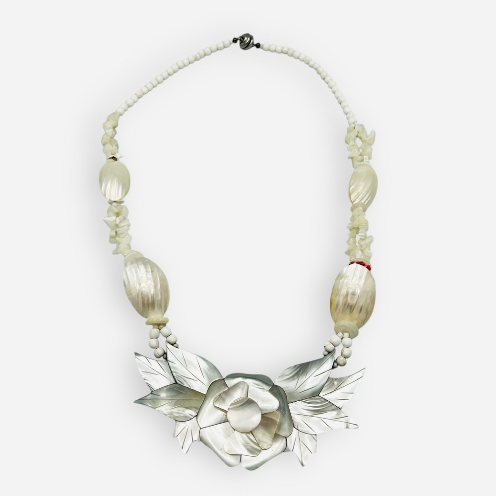 Vintage Lee Sands Mother of Pearl Abalone Flower‎ Statement White Acrylic Shell